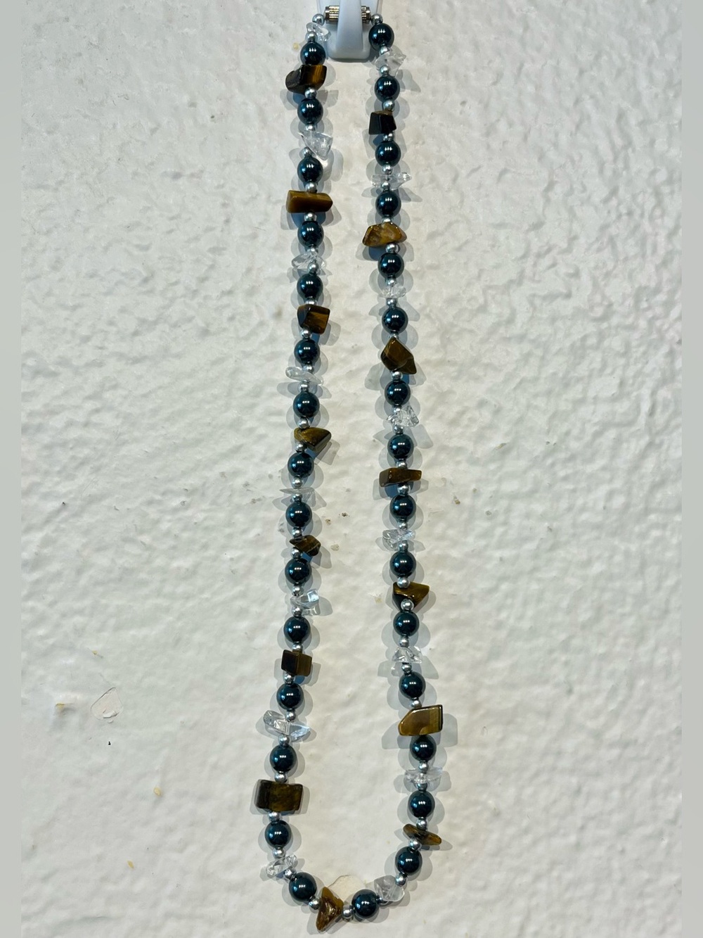 Hematite, Tiger Eye and Clear Bead Necklace